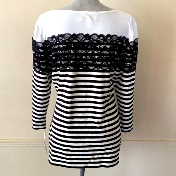 JOSEPH RIBKOFF LACE DETAIL🖤BLACK & WHITE🤍STRIPED WOMEN TOP PLUS SIZE 16🌟NWT🌟 - Picture 6 of 12